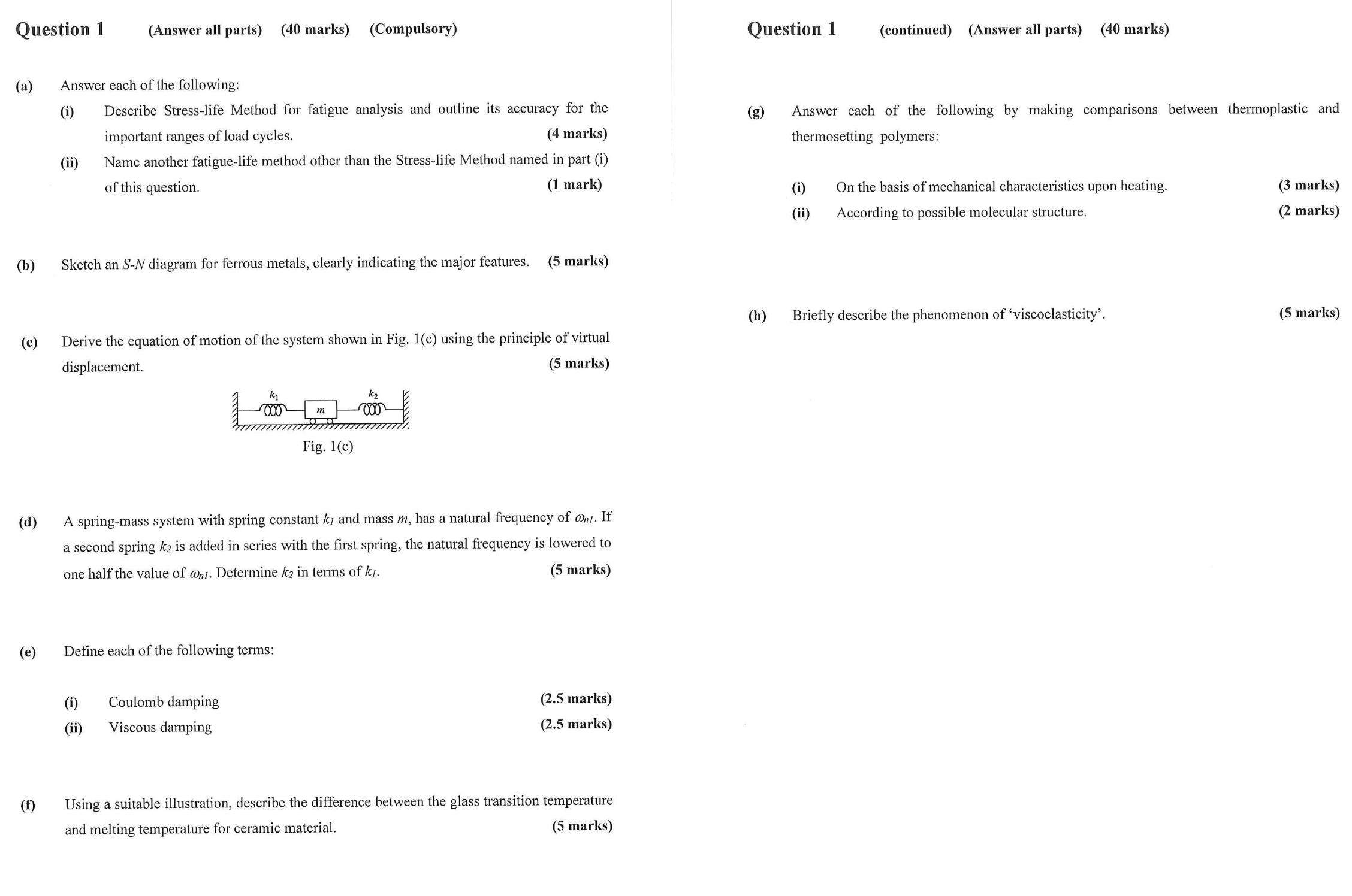 Question 1 (Answer all parts) (40 marks) (Compulsory) Question 1 (continued) (Answer