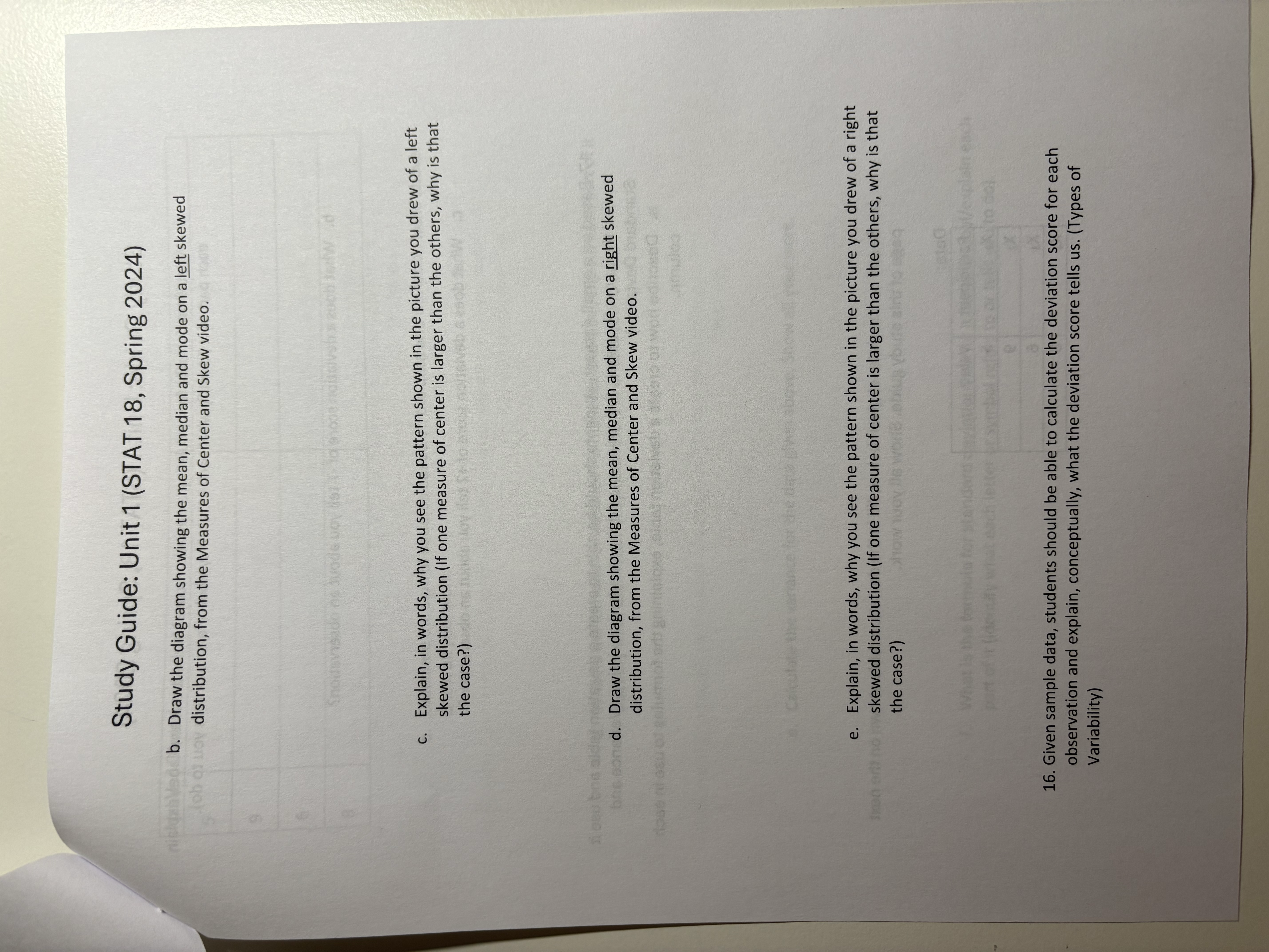 dos Study Guide: Unit 1 (STAT 18, Spring 2024) b. Draw the