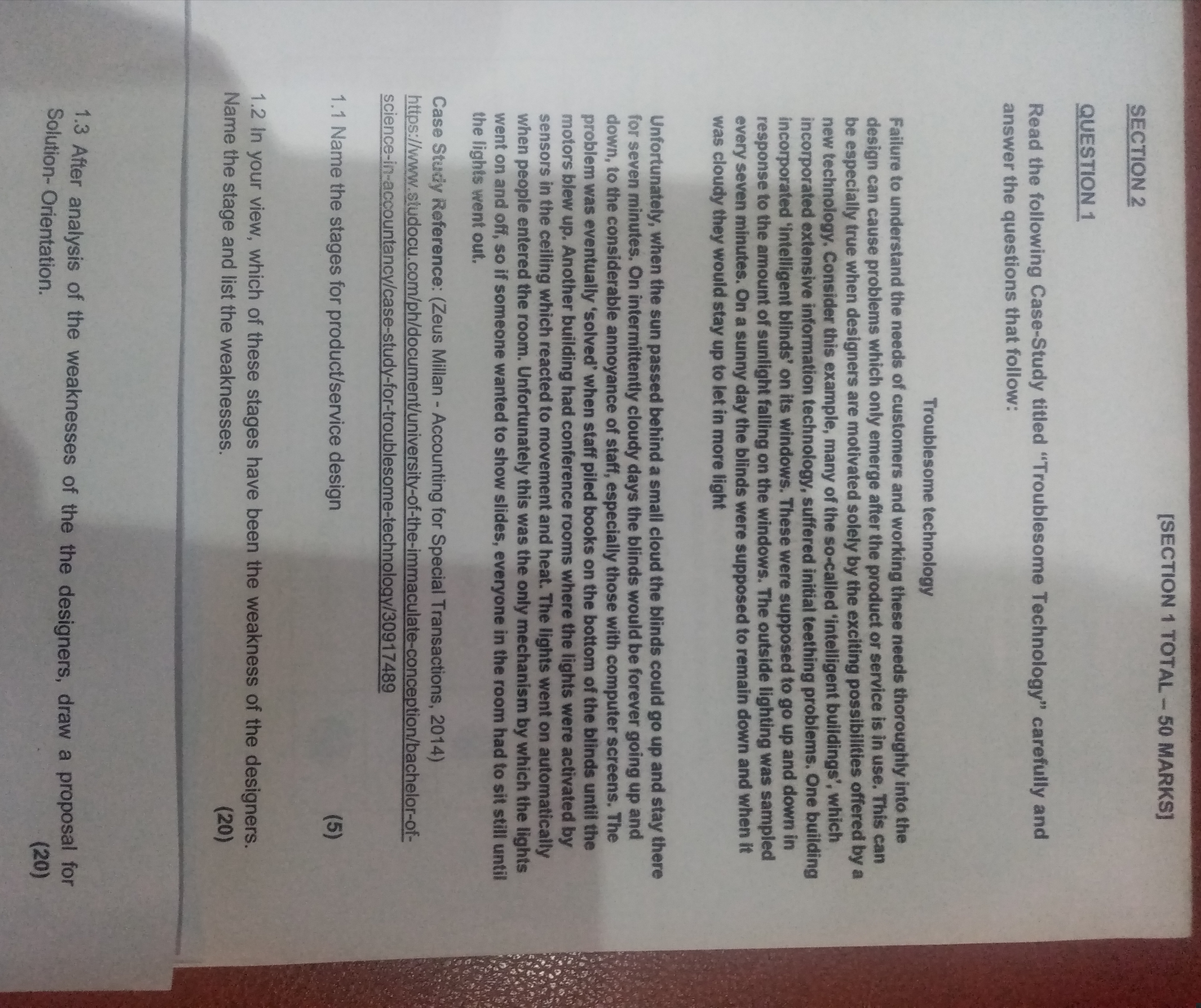 [SECTION 1 TOTAL - 50 MARKS] SECTION 2 QUESTION 1 Read the