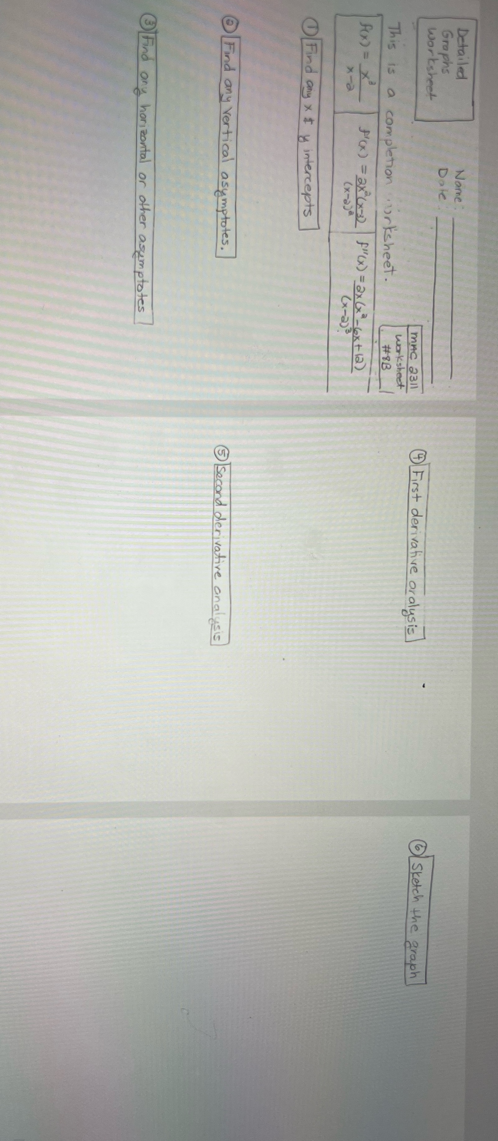 Detailed Graphs Worksheet Name: Date: Sketch the graph MAC 2311 worksheet #8B