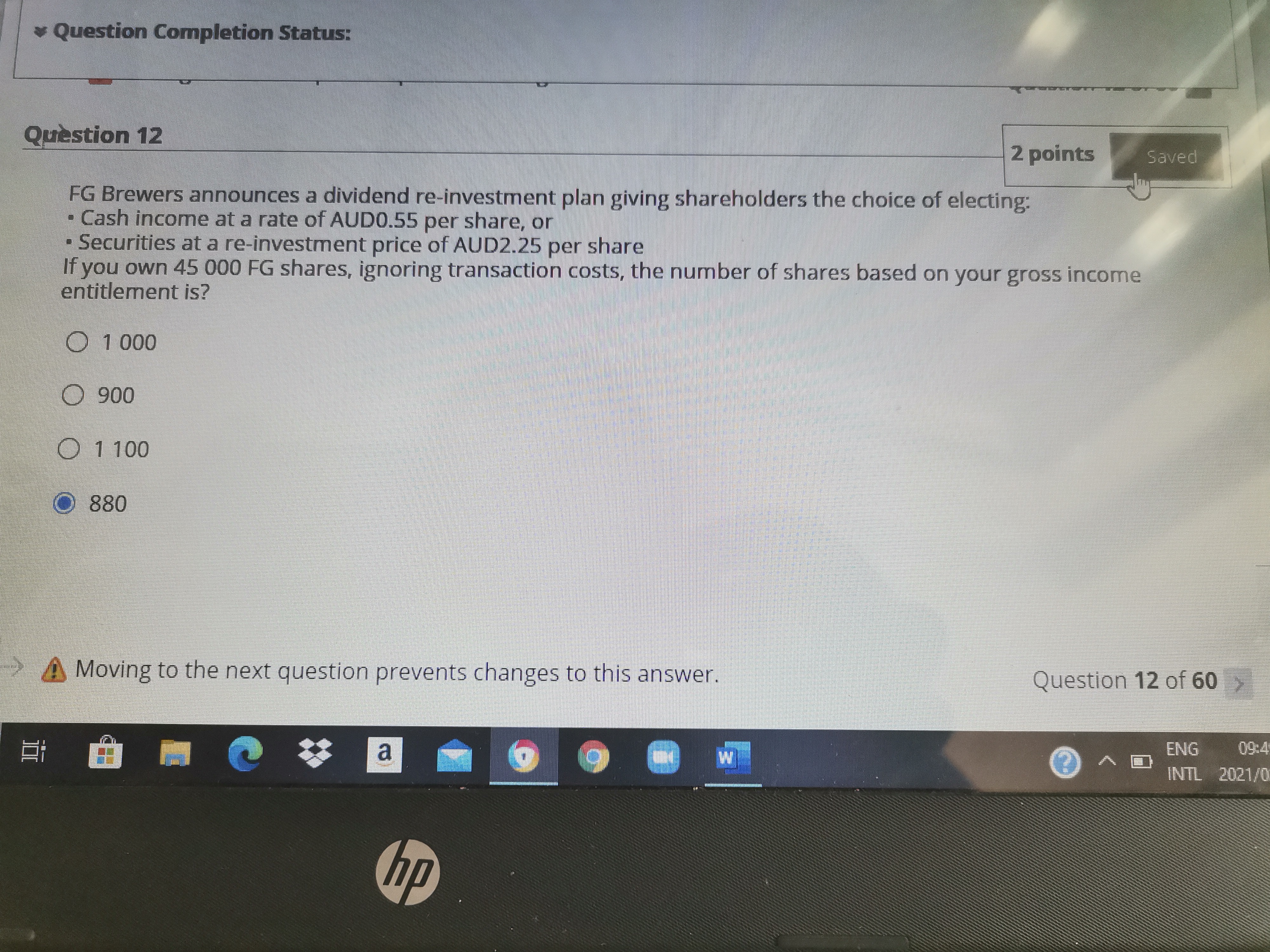 Question Completion Status: Question 12 2 points Saved FG Brewers announces a