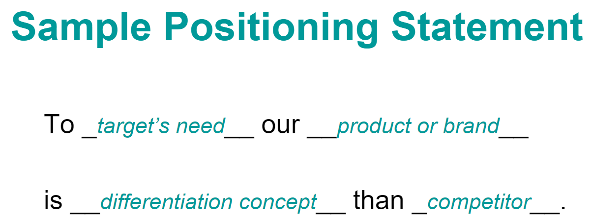 Sample Positioning Statement To_target's need our _ product or brand_ is differentiation