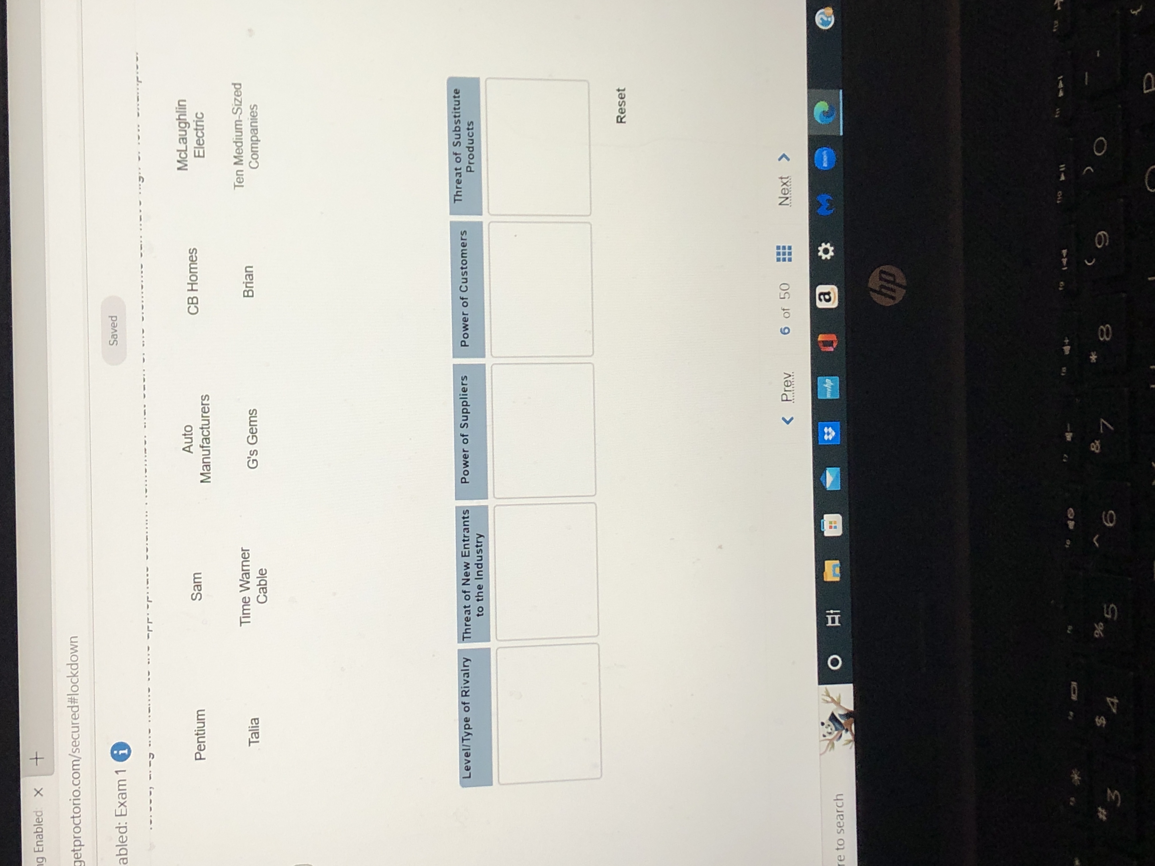 Enabled: Exam 1 6 03:49:23 Five Forces Analysis Saved A well-known model