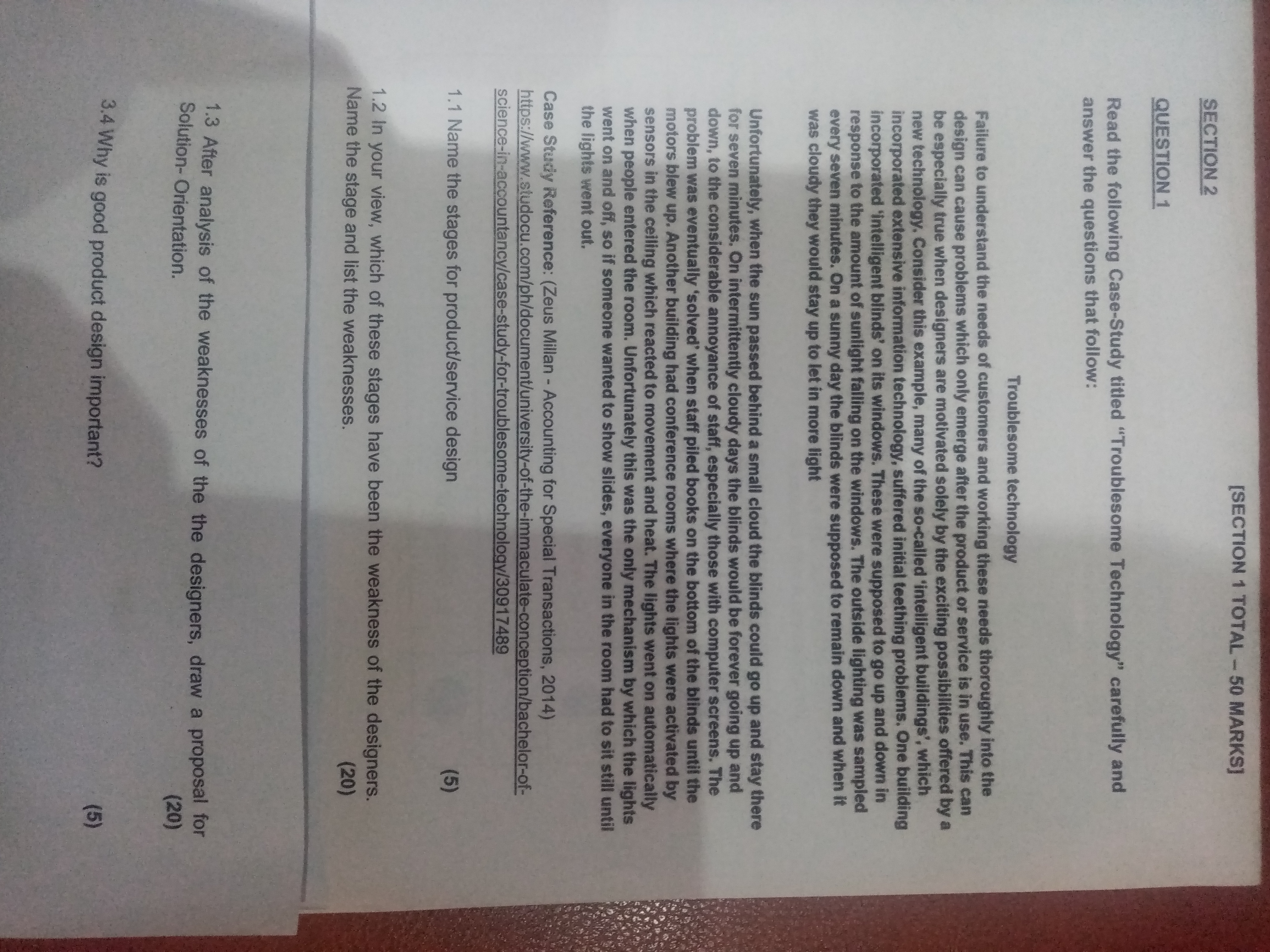 [SECTION 1 TOTAL - 50 MARKS] SECTION 2 QUESTION 1 Read the