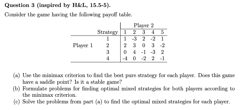 Question 3 (inspired by H&L, 15.5-5). Consider the game having the following