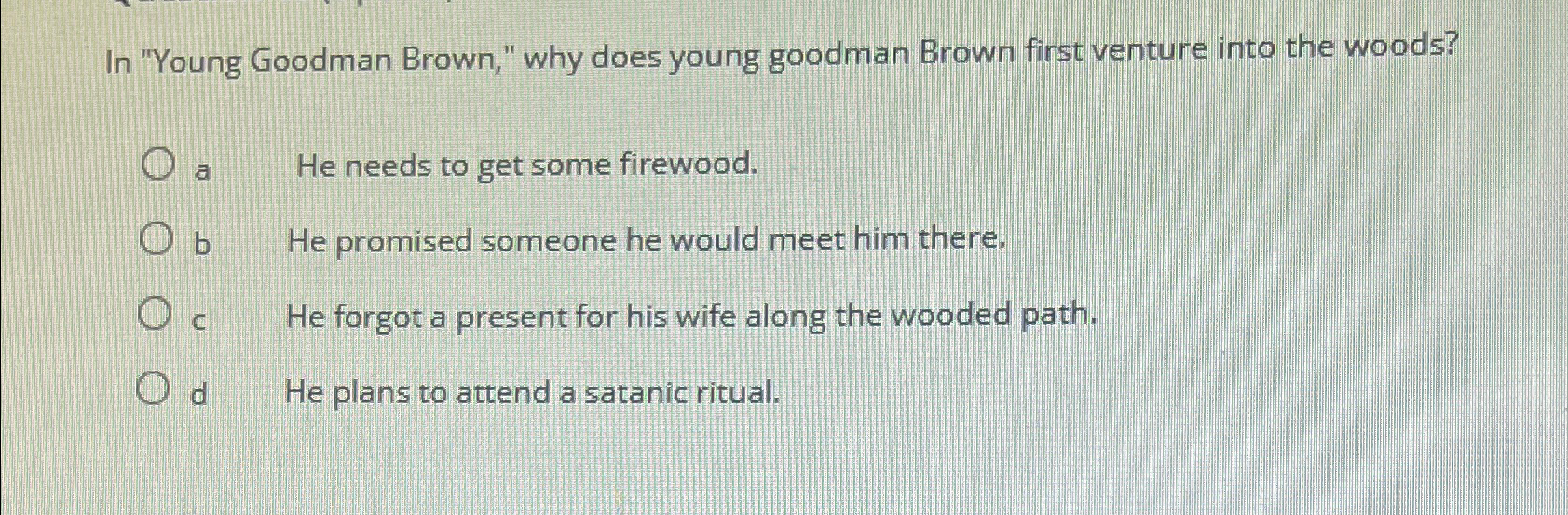 In "Young Goodman Brown," why does young goodman Brown first venture into