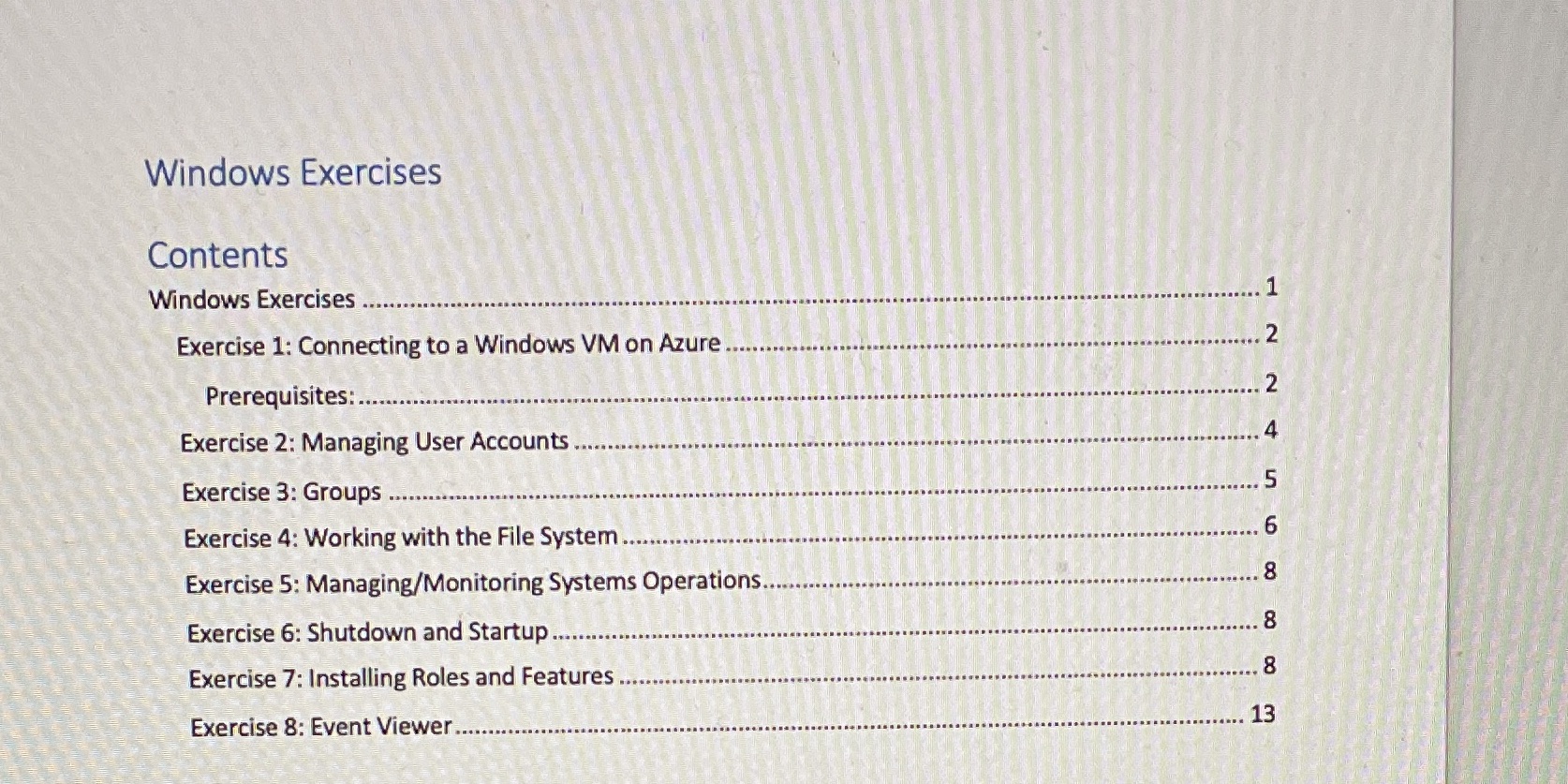 Windows Exercises Contents Windows Exercises Exercise 1: Connecting to a Windows VM