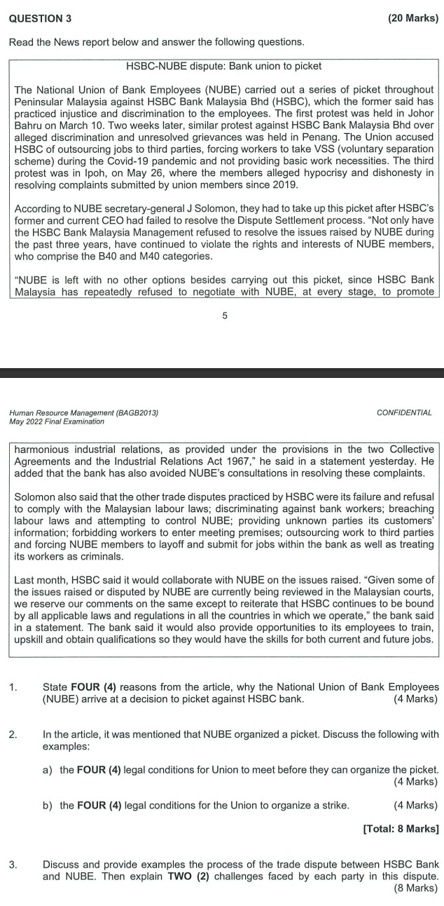 QUESTION 3 (20 Marks) Read the News report below and answer the