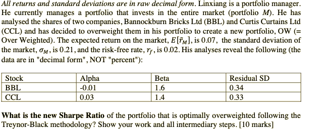 All returns and standard deviations are in raw decimal form. Linxiang is
