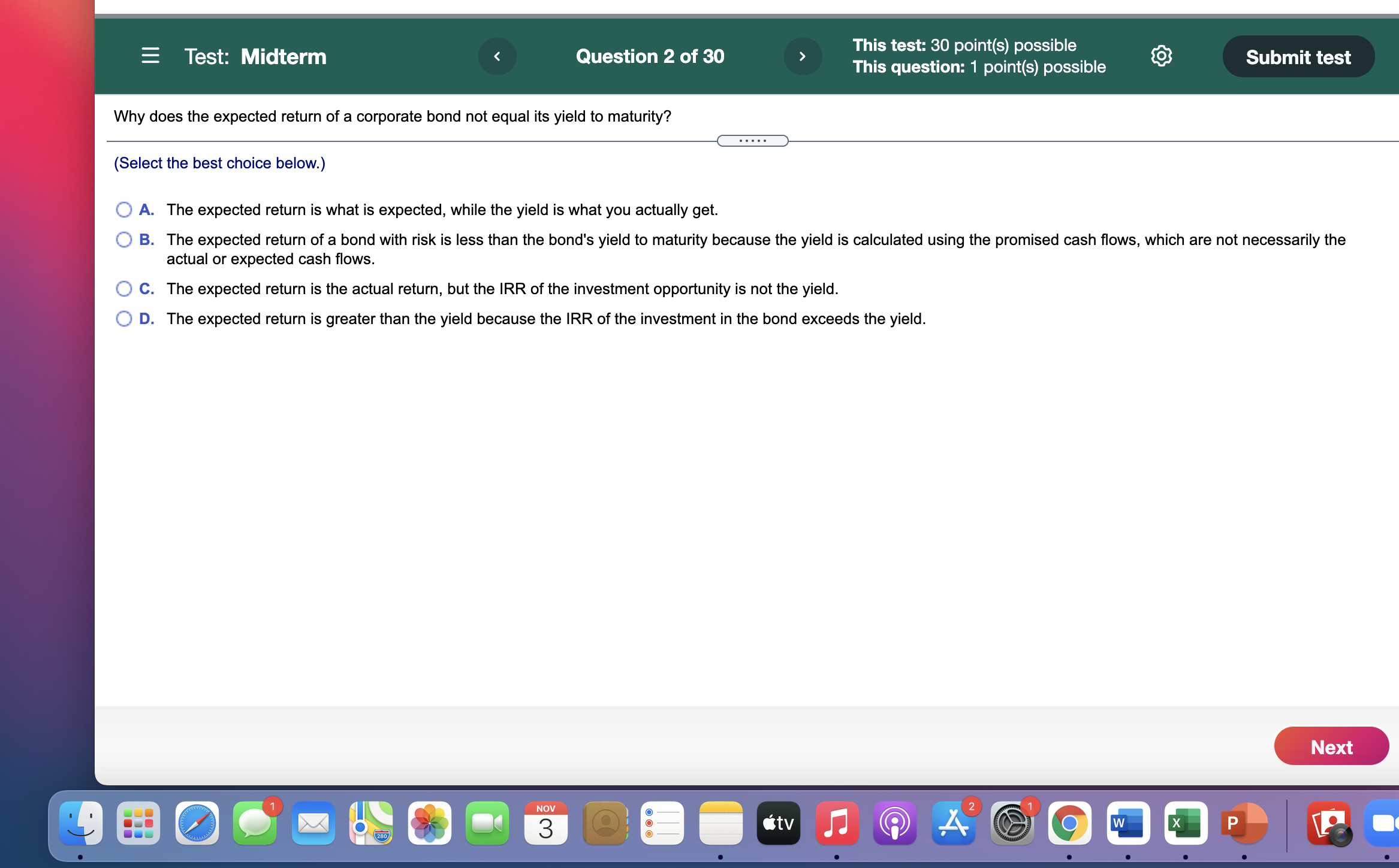 = Test: Midterm This test: 30 point(s) possible < Question 2 of