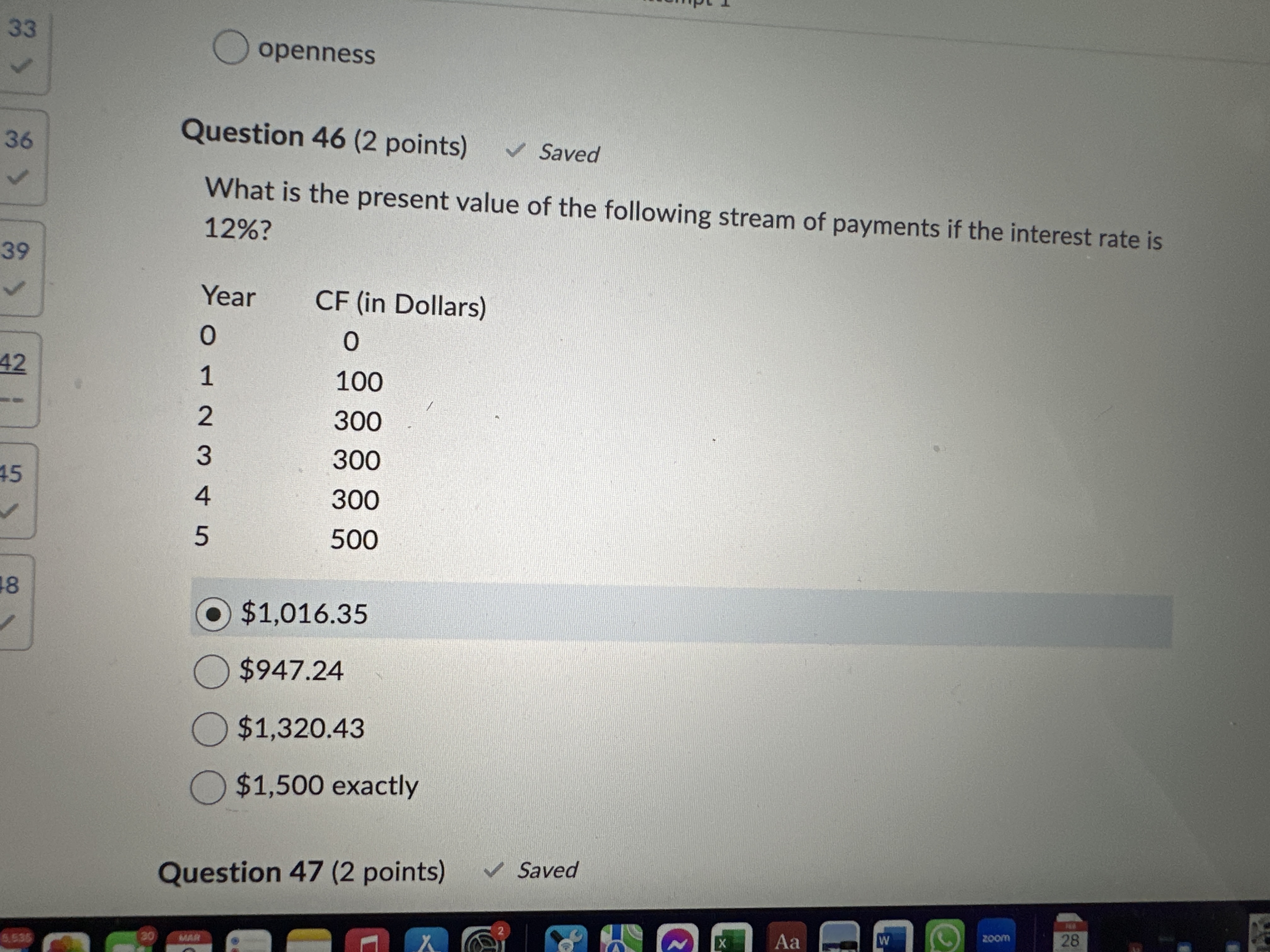 33 openness >> 36 >> 39 Question 46 (2 points) Saved What