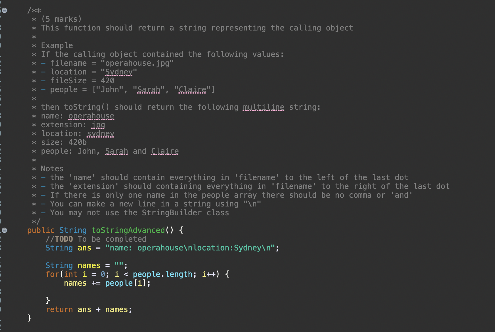 /** * (5 marks) * This function should return a string representing