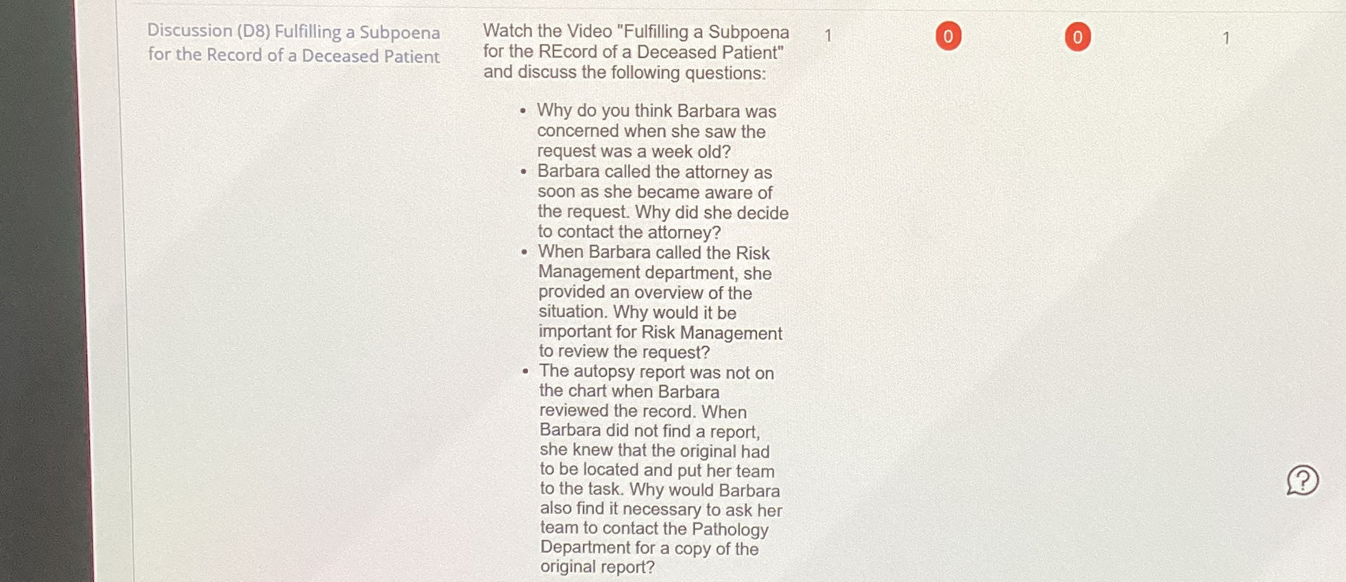 Discussion (D8) Fulfilling a Subpoena for the Record of a Deceased Patient