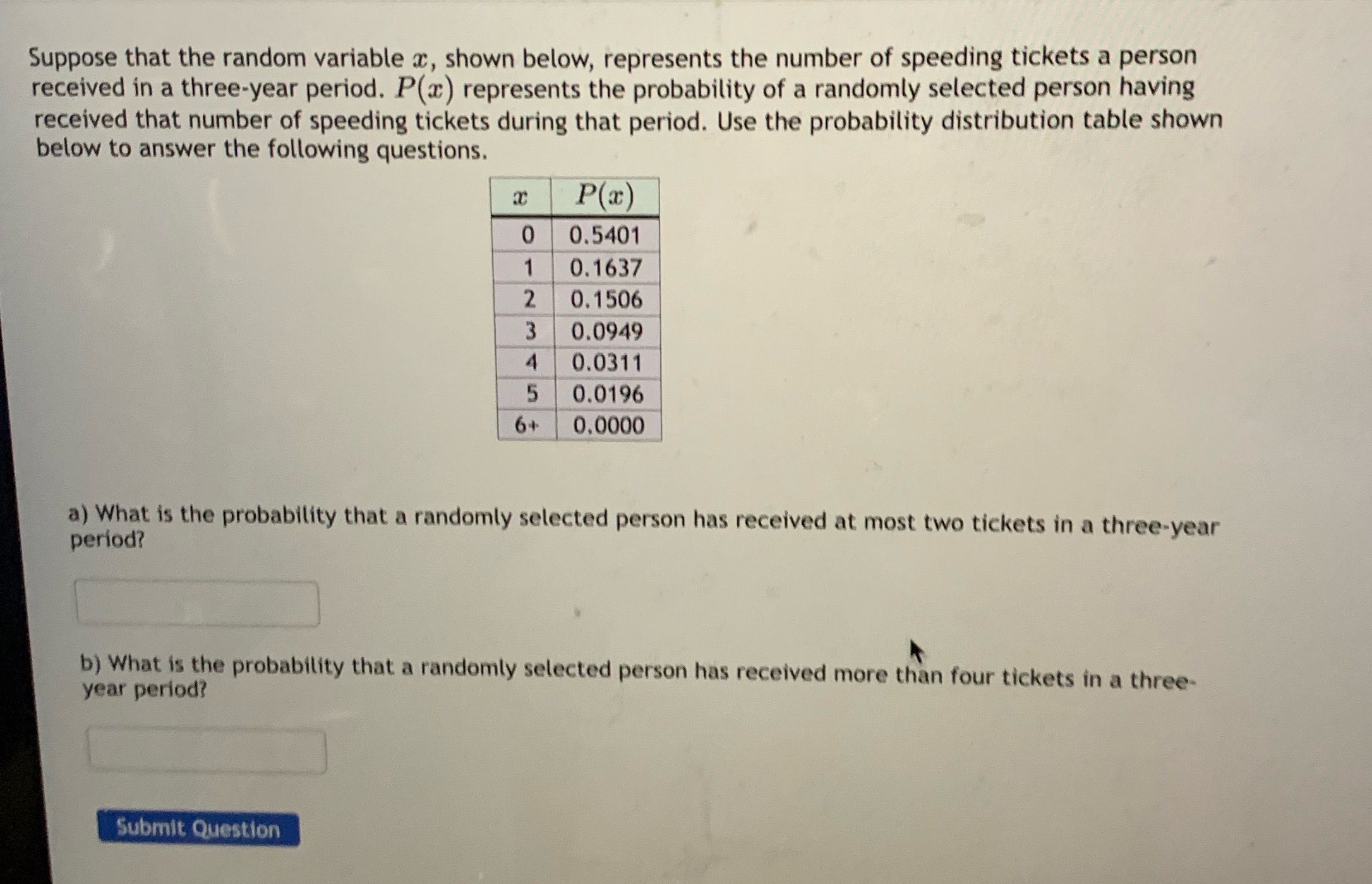Suppose that the random variable x, shown below, represents the number of