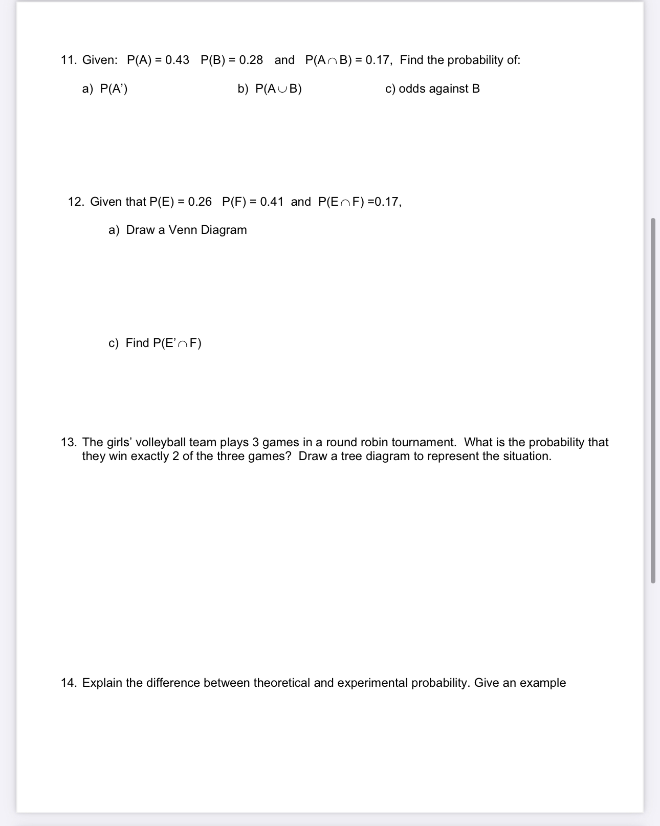 Short Answer [1 mark each] 1. The probability of tossing a head