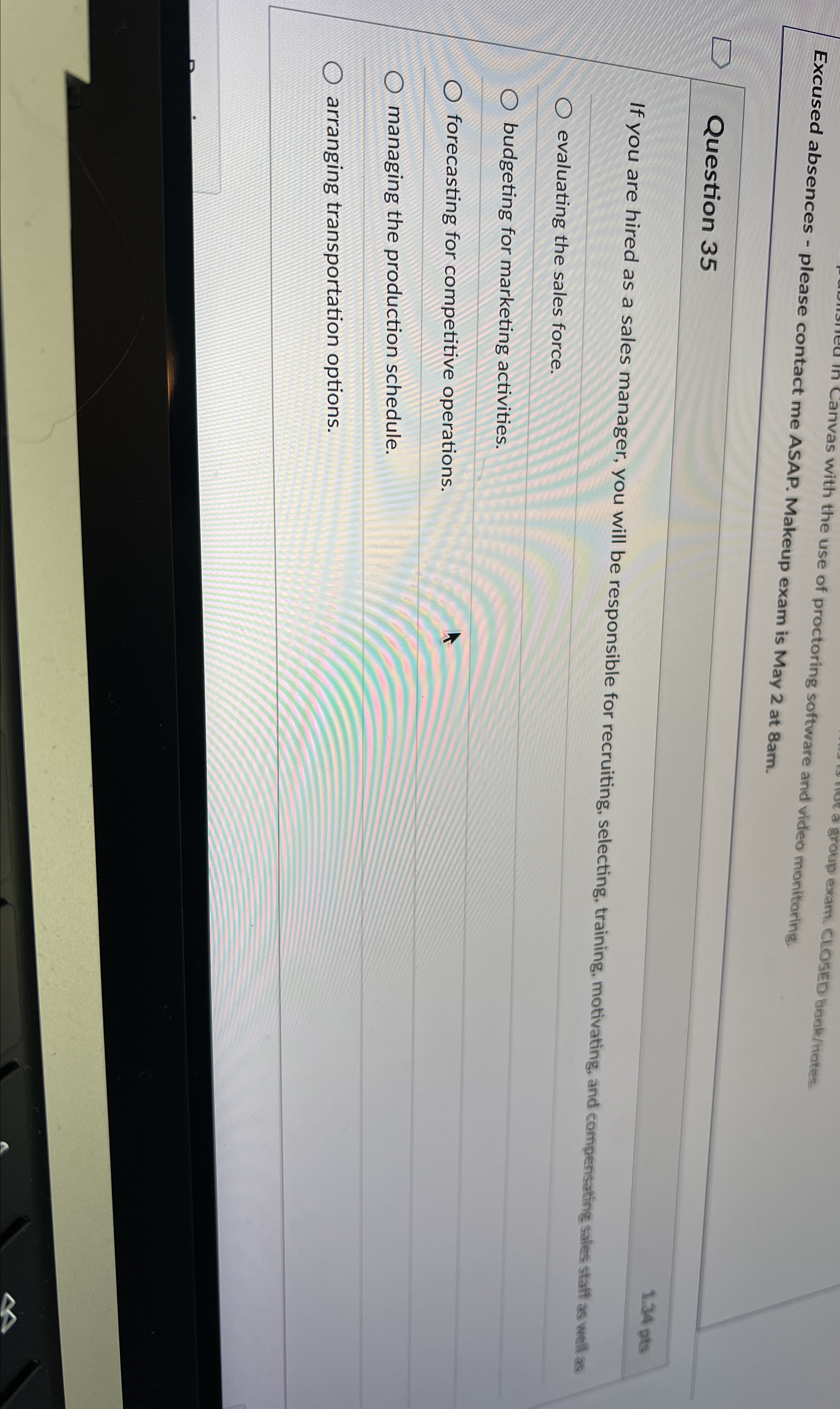 D D Question 35 sried in Canvas with the use of proctoring