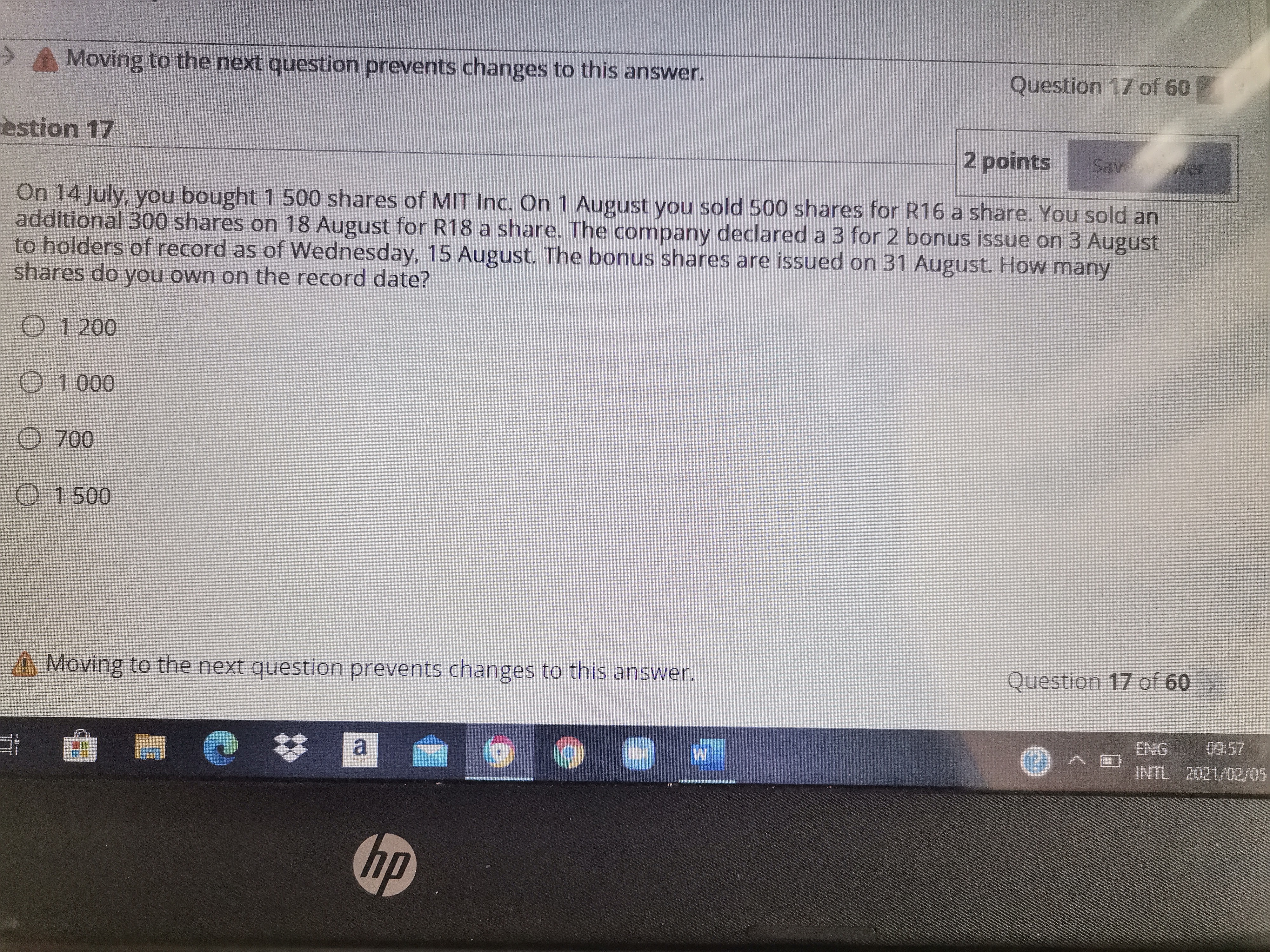 Moving to the next question prevents changes to this answer. estion 17