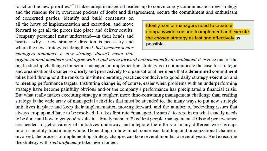 it into actions and good results. Putting the strategy into place and