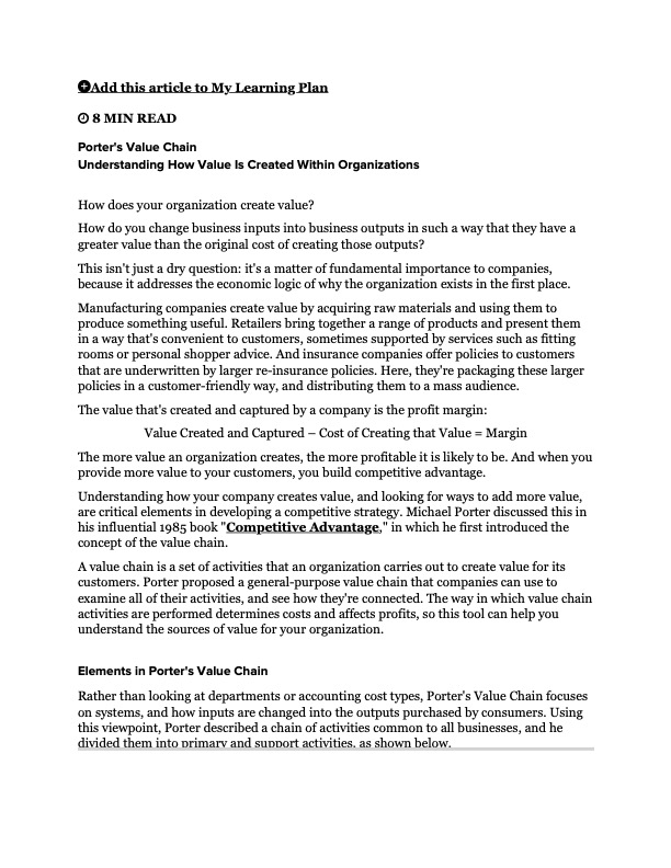 Add this article to My Learning Plan 8 MIN READ Porter's Value