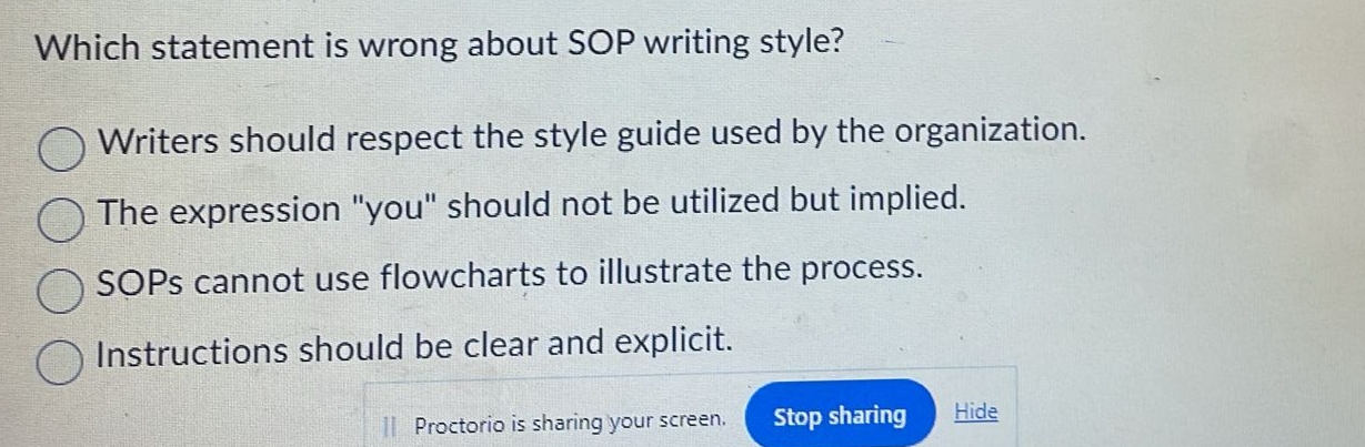 Which statement is wrong about SOP writing style? Writers should respect the