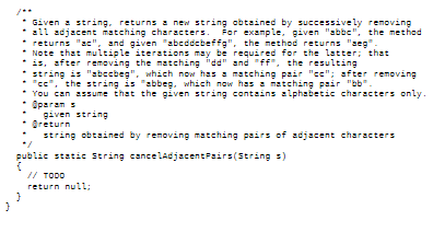 Given a string, returns a new string obtained by successively removing all