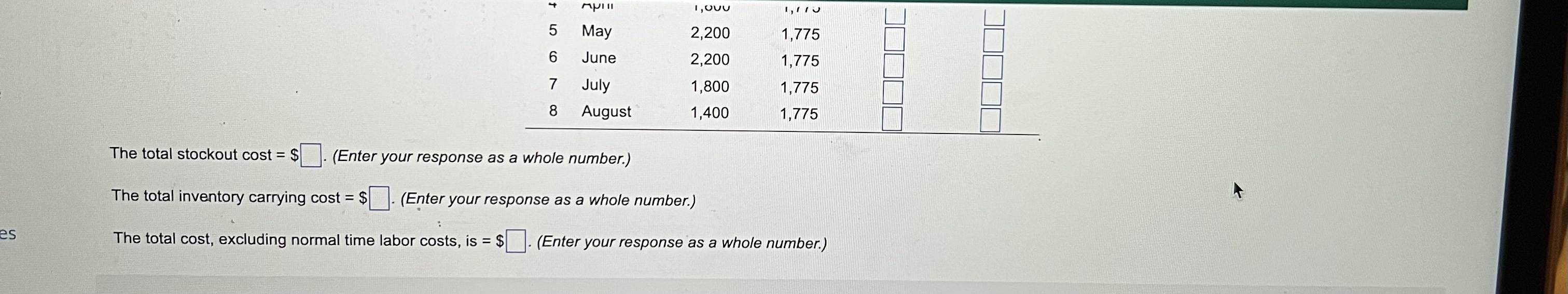 whole number.) In order to arrive at the costs, first compute the