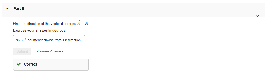 expression for the vector difference A B using unit vectors. Express your