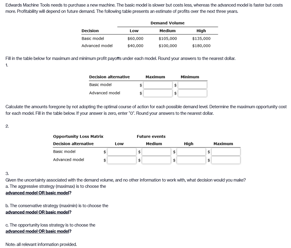 is designed to allow up to 5 decision alternatives and future events.