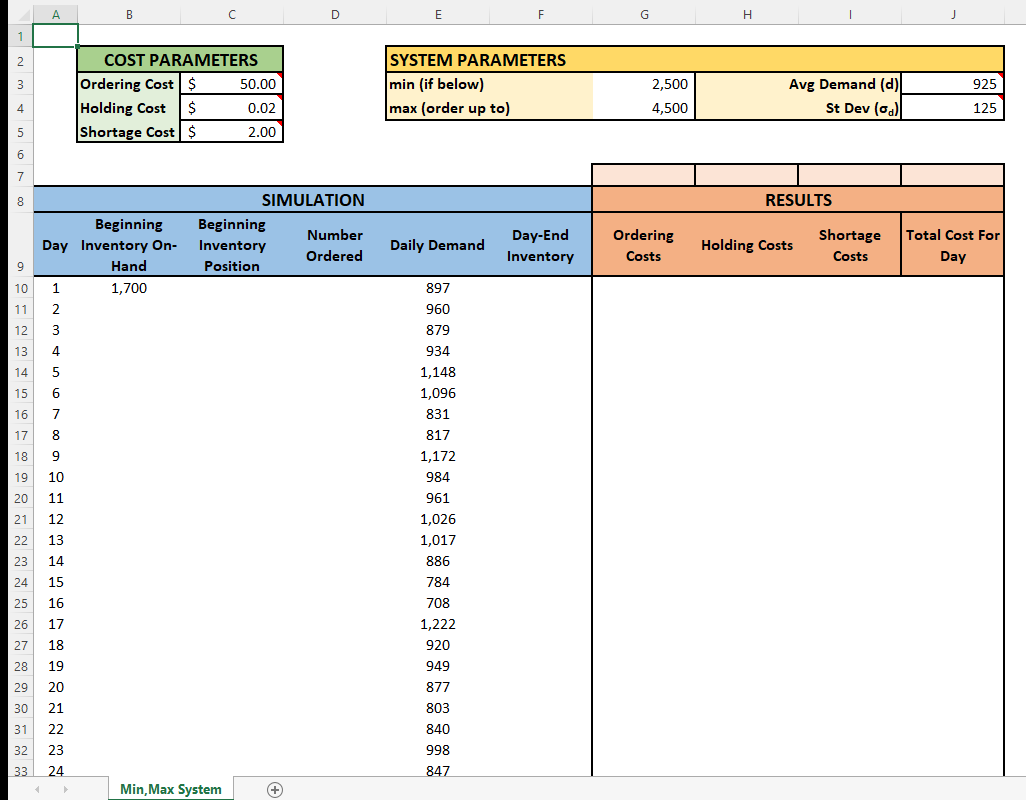 A B C D E 1 F G H 2 COST PARAMETERS