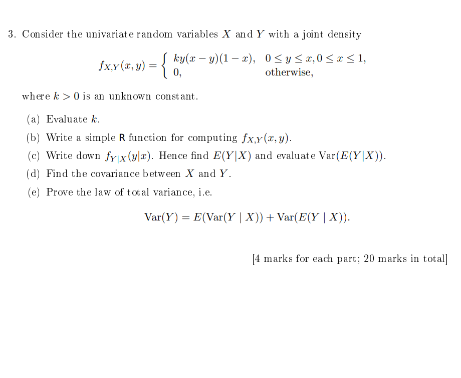 3. Consider the univariate random variables X and Y with a joint