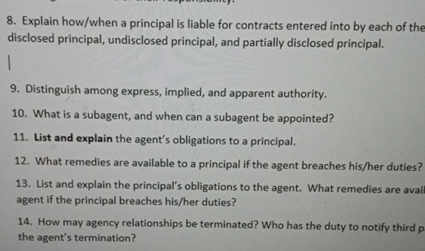 8. Explain how/when a principal is liable for contracts entered into by