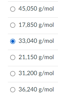in the table below. Compute the number-average molecular weight. Table Molecular Weight