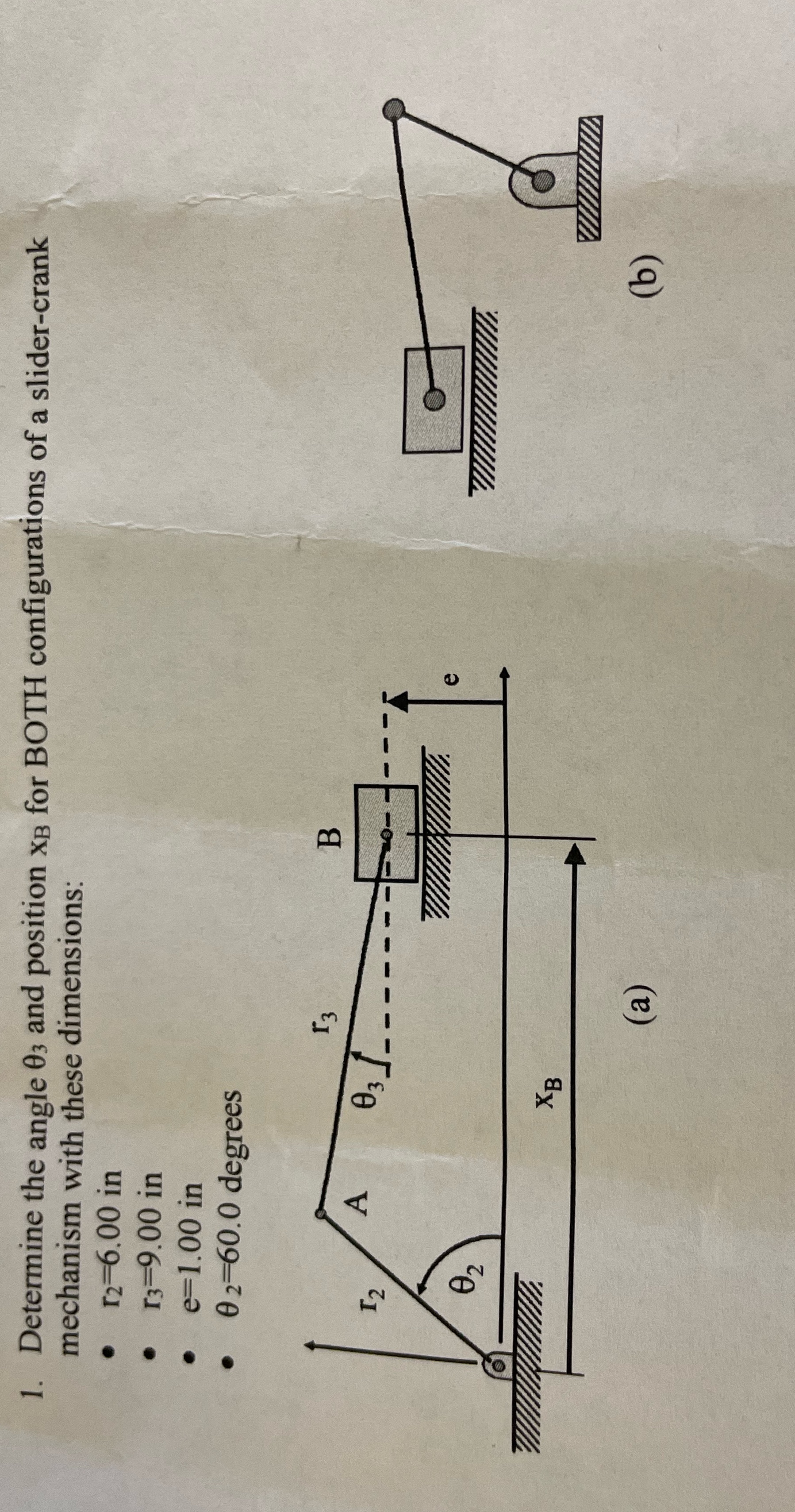 1. Determine the angle 03 and position xB for BOTH configurations of