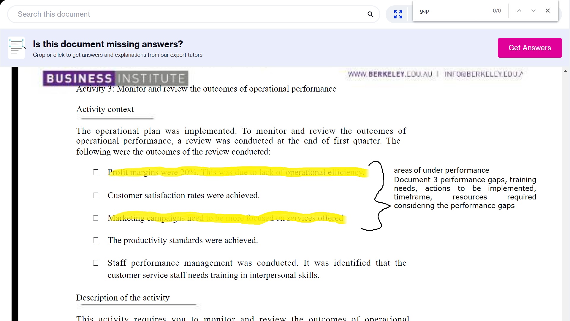 width Part A: Monitor the outcomes of operational performance This part of