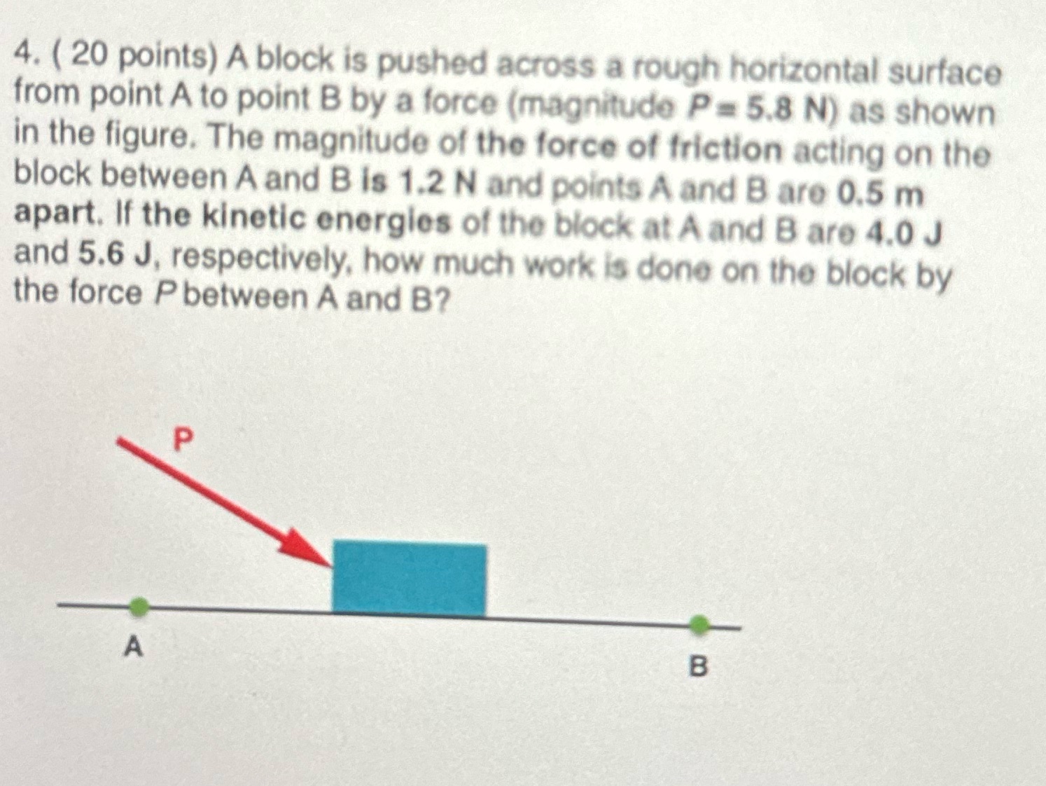 4. (20 points) A block is pushed across a rough horizontal surface