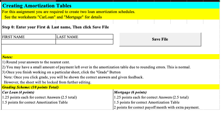Creating Amortization Tables For this assignment you are required to create two
