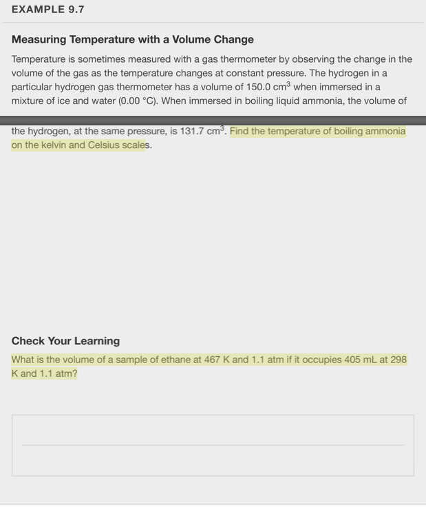EXAMPLE 9.7 Measuring Temperature with a Volume Change Temperature is sometimes measured