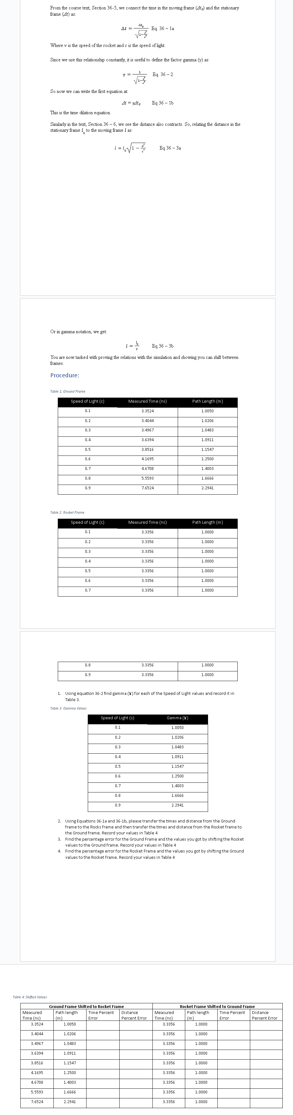 Table 4: Shifted Values From the course text, Section 36-5, we connect