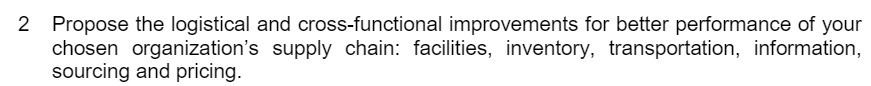 2 Propose the logistical and cross-functional improvements for better performance of your