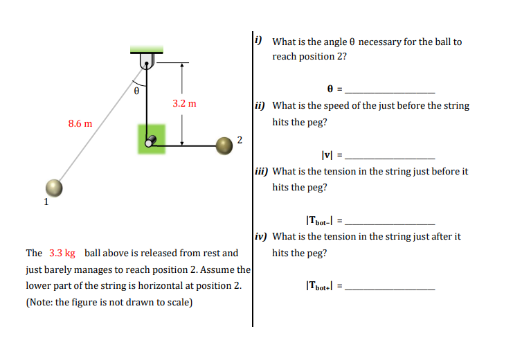 i) What is the angle e necessary for the ball to reach