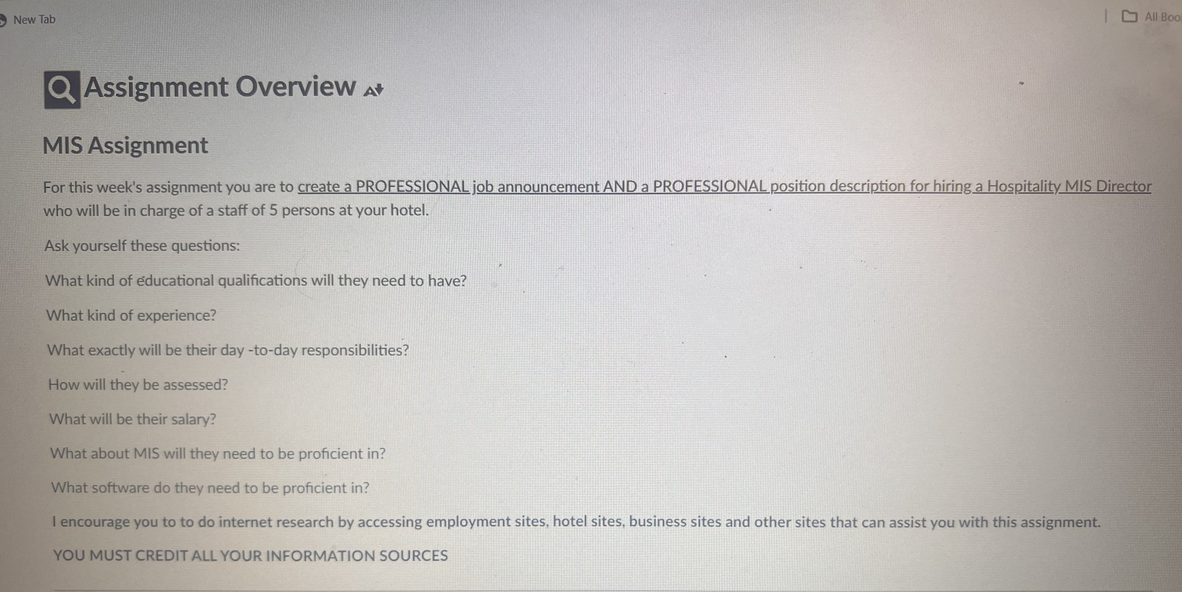 New Tab All Boo QAssignment Overview A+ MIS Assignment For this week's