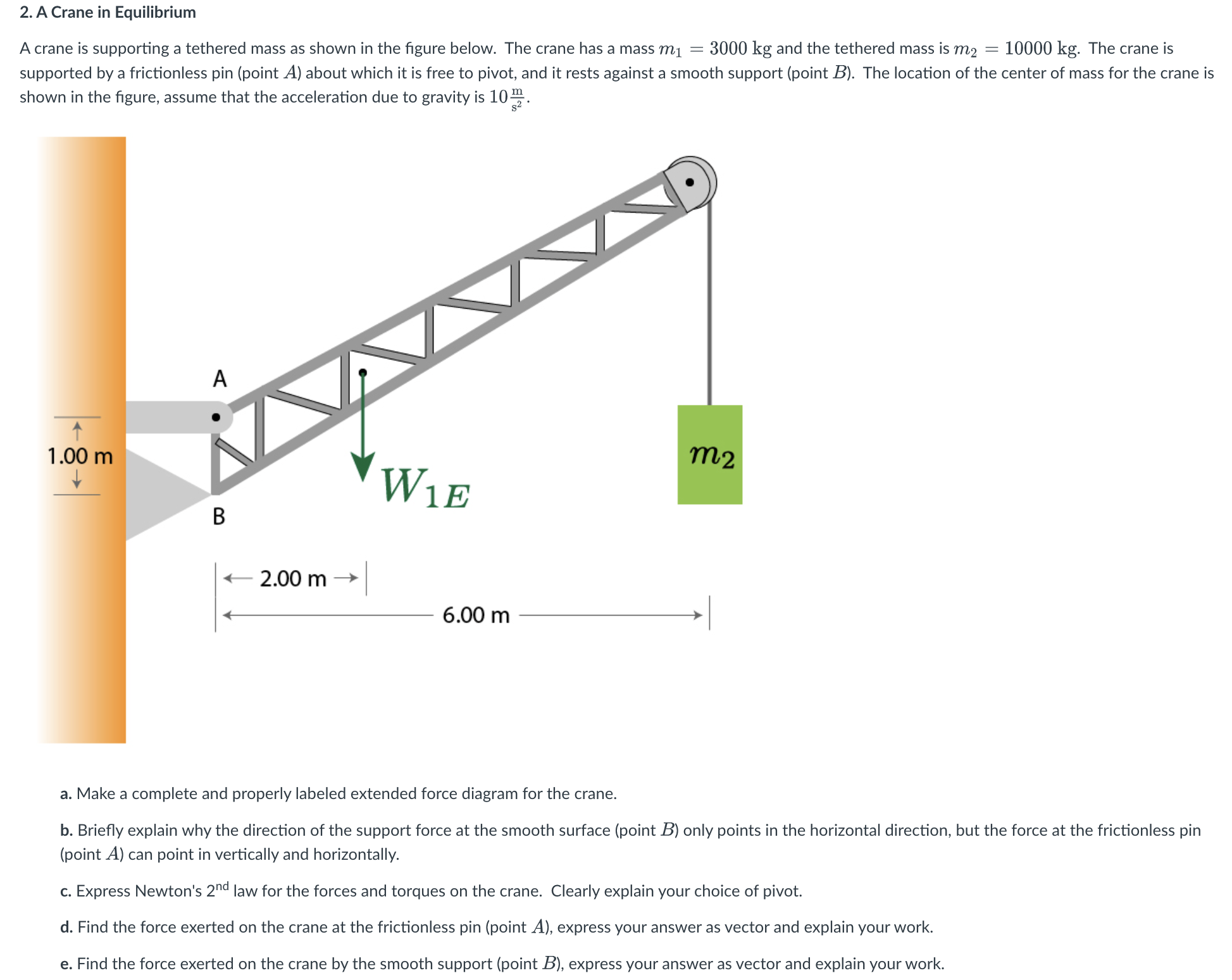 2. A Crane in Equilibrium A crane is supporting a tethered mass