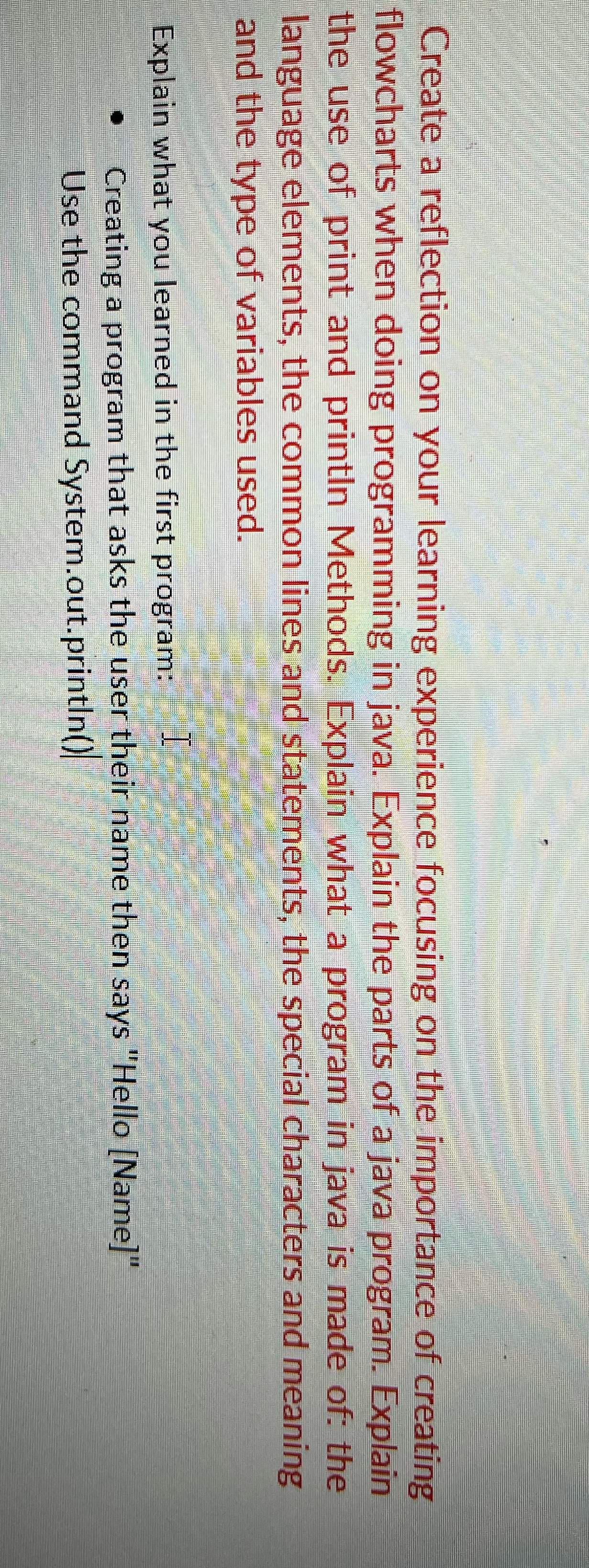 Create a reflection on your learning experience focusing on the importance of
