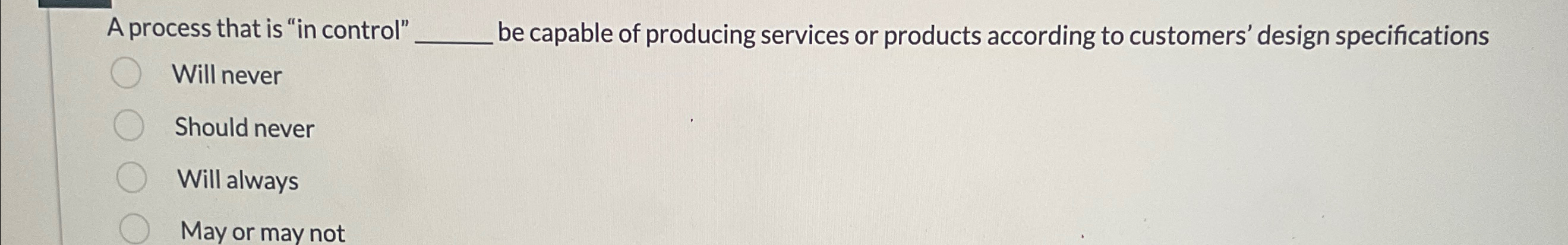 A process that is "in control" Will never Should never Will always