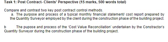 Task 1: Post Contract- Clients' Perspective (15 marks, 500 words total) Compare