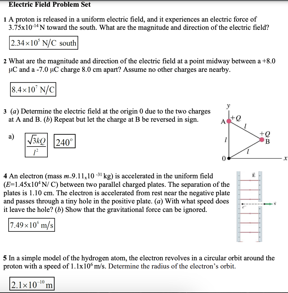 Electric Field Problem Set 1 A proton is released in a uniform