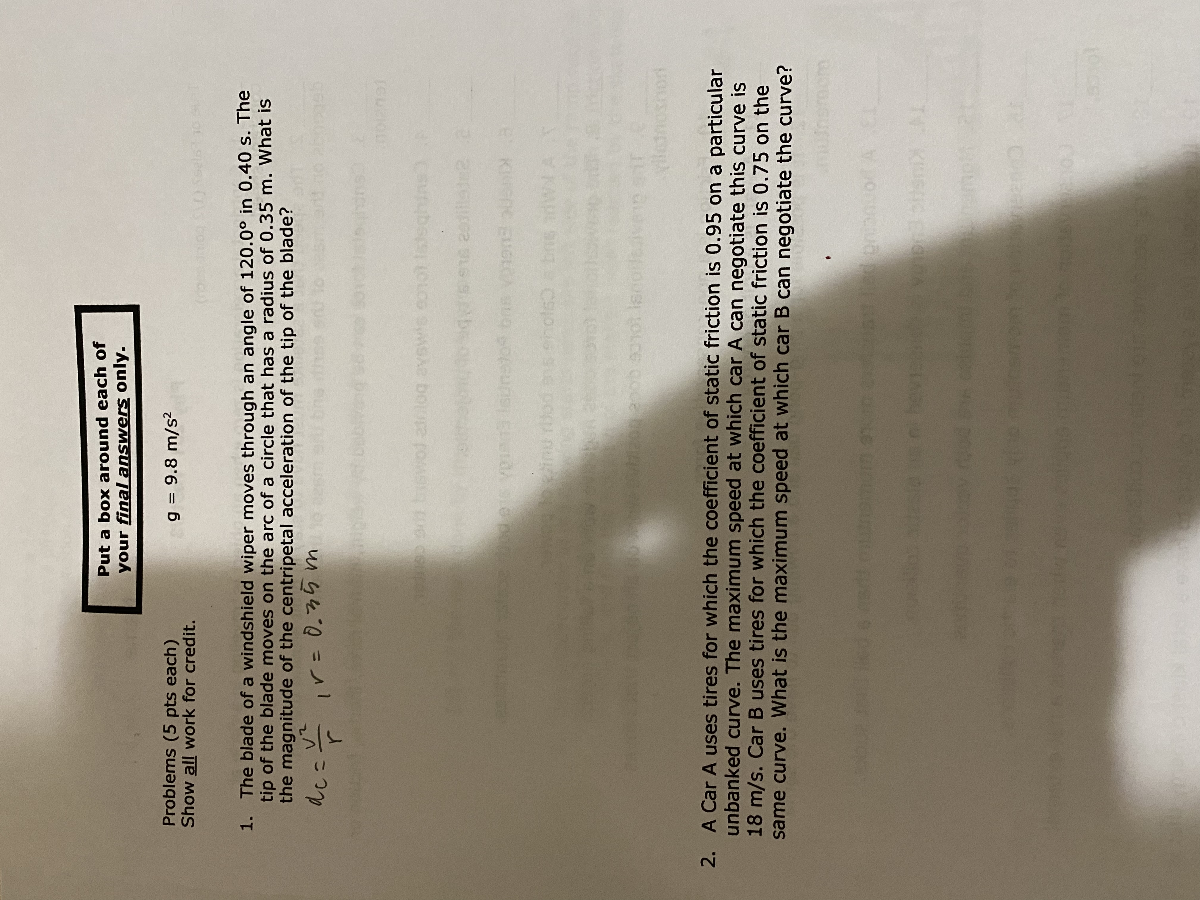 Problems (5 pts each) Show all work for credit. Put a box