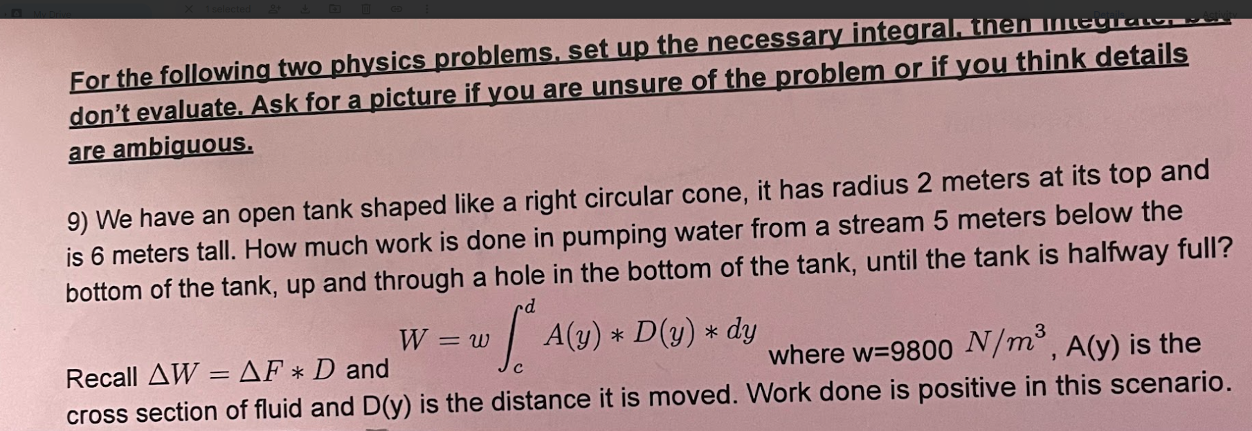 1 selected For the following two physics problems, set up the necessary