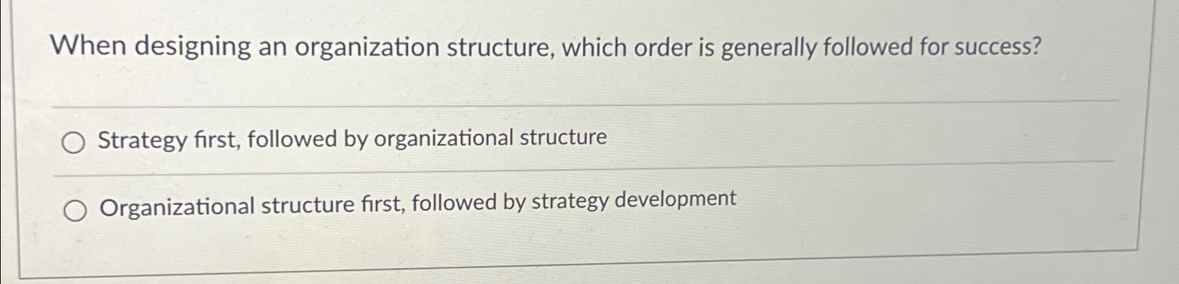 When designing an organization structure, which order is generally followed for success?