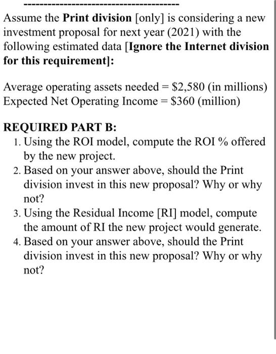 for 2019 and 2020 are below: PRINT DIVISION: Revenues (2020) = $22,500
